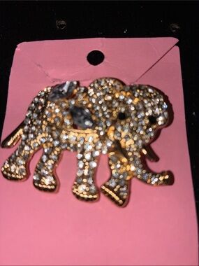 Gold Crystal Elephant Brooch
